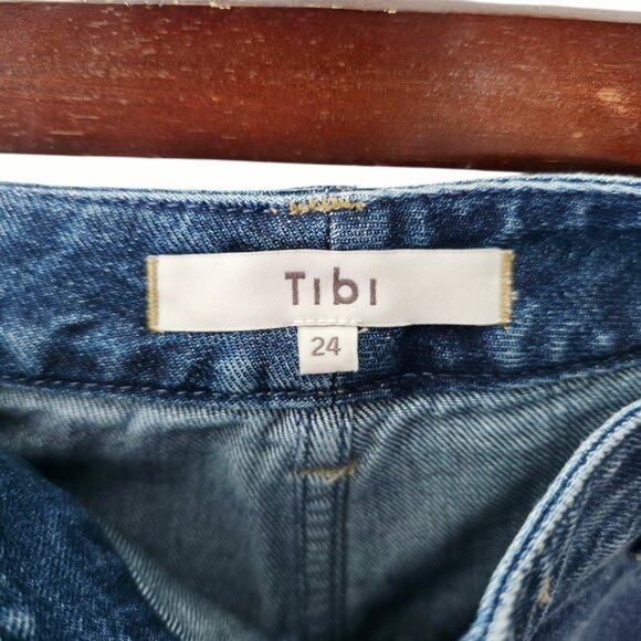 Tibi Spring Denim Tuck Classic Blue Jean High Waisted Pleated Pants Size‎ 24 - Picture 4 of 13
